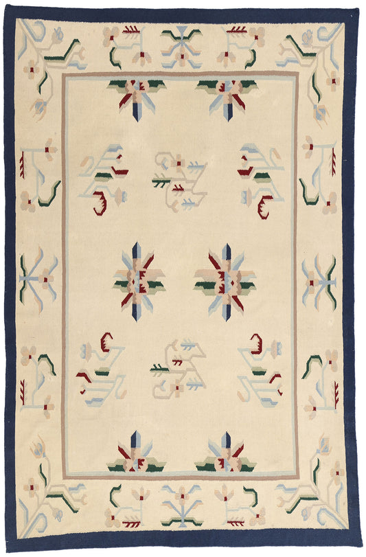 6 x 9 Ivory Vintage Indian Floral Dhurrie Rug 79301