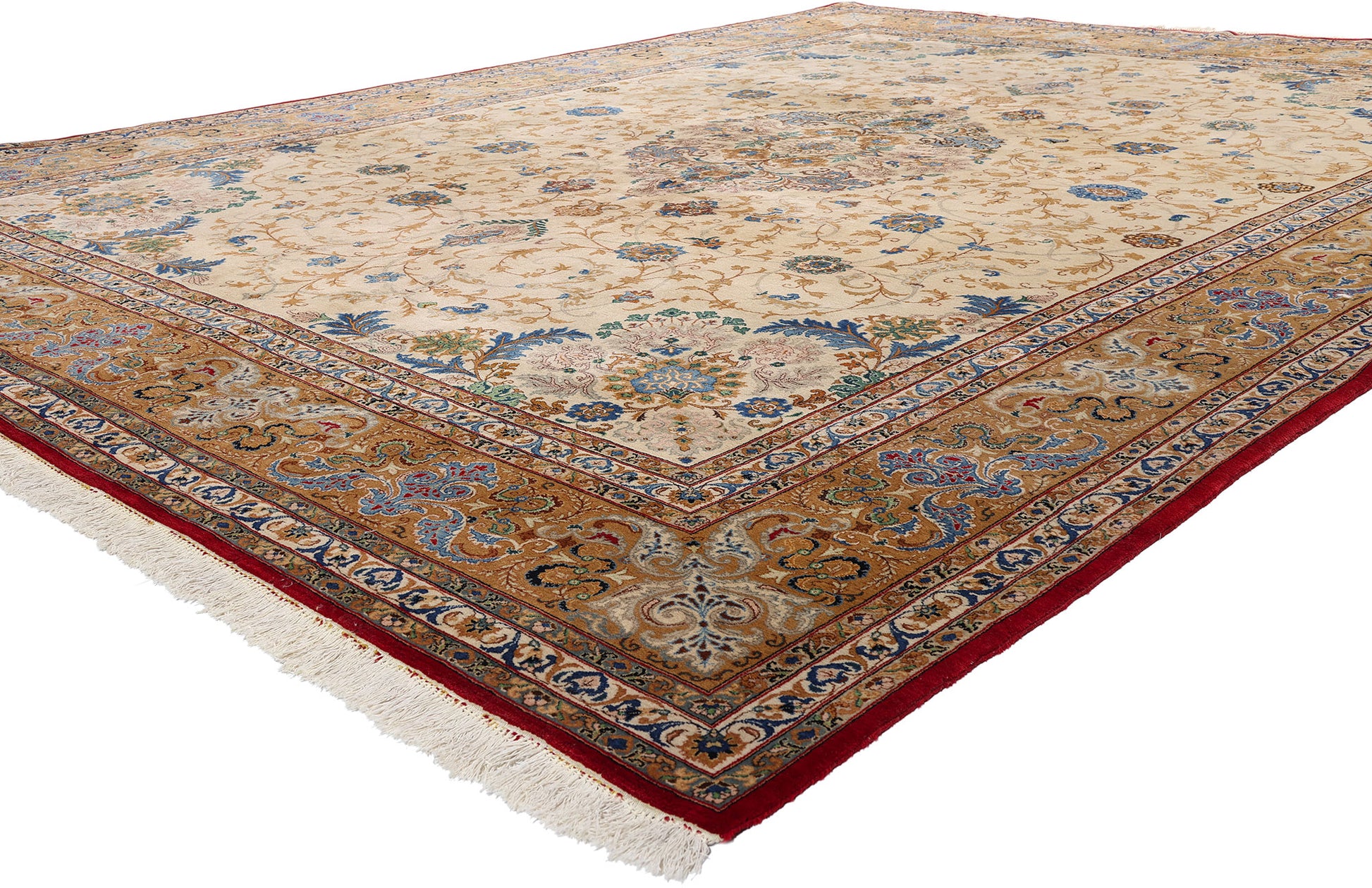 10 x 14 Ivory Vintage Persian Kashan Rug 79310