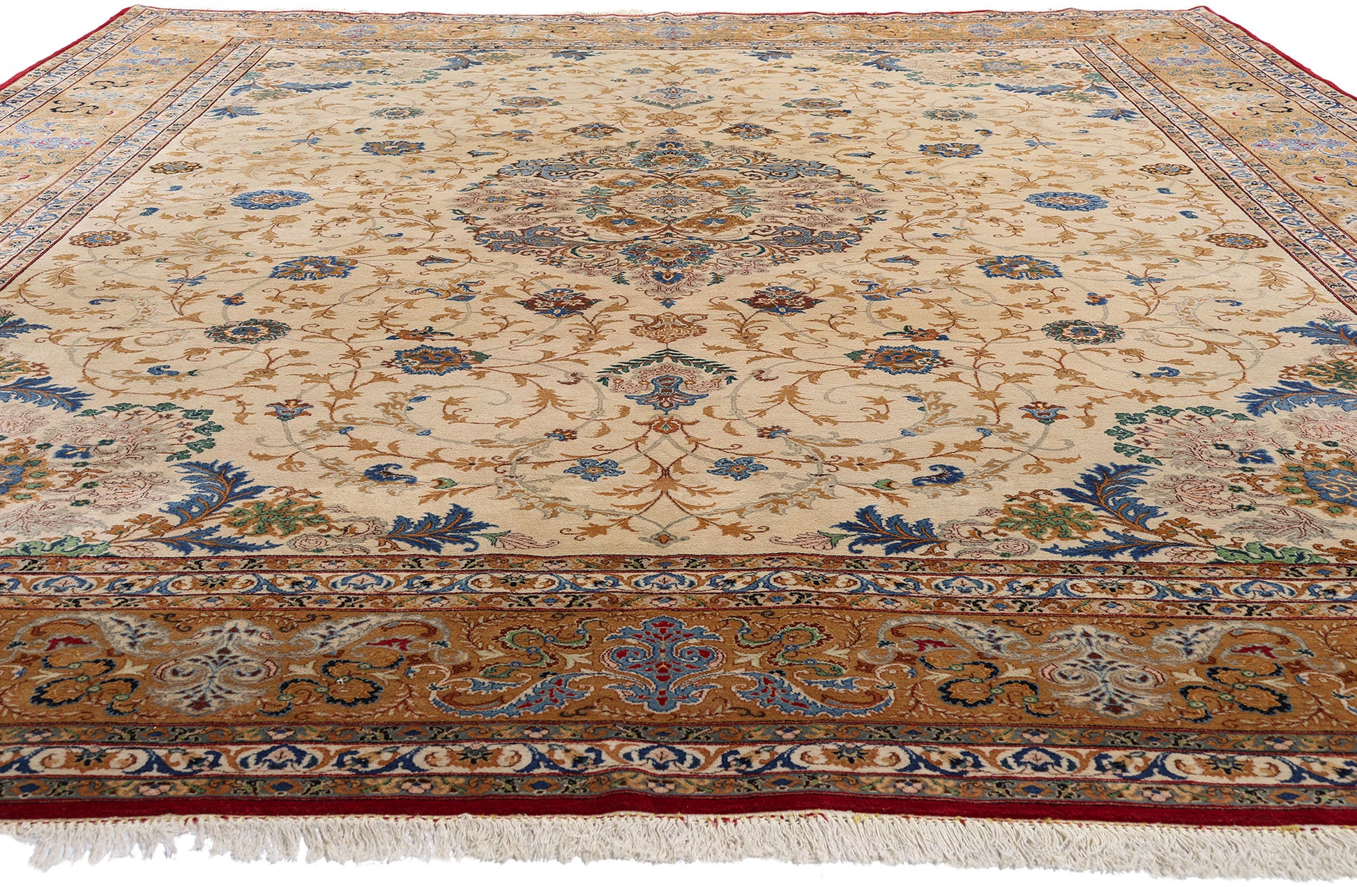 10 x 14 Ivory Vintage Persian Kashan Rug 79310