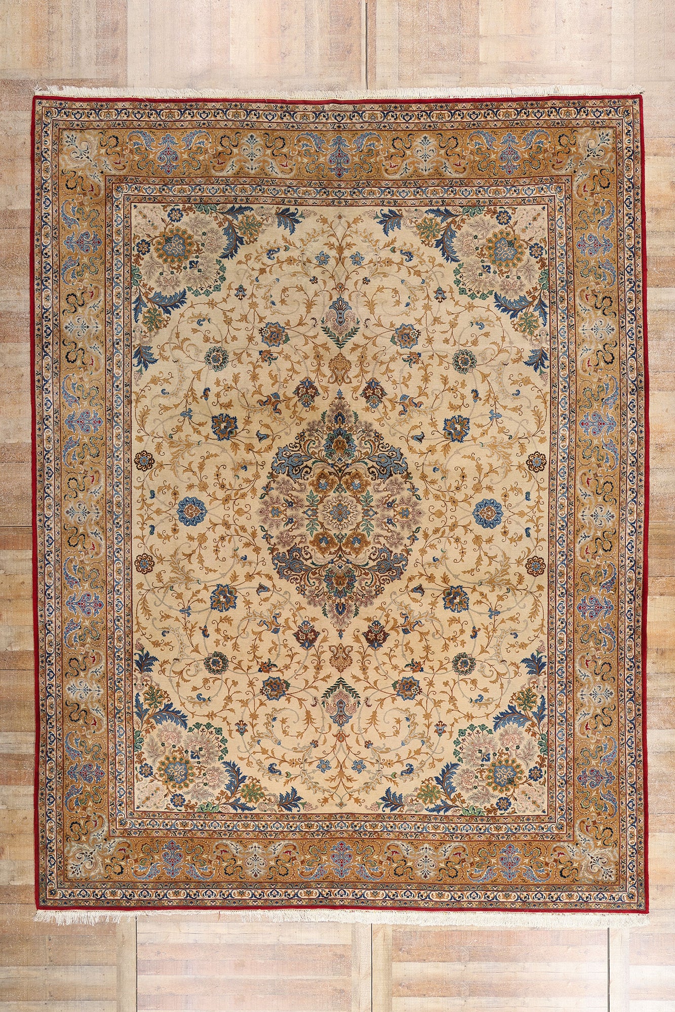 10 x 14 Ivory Vintage Persian Kashan Rug 79310