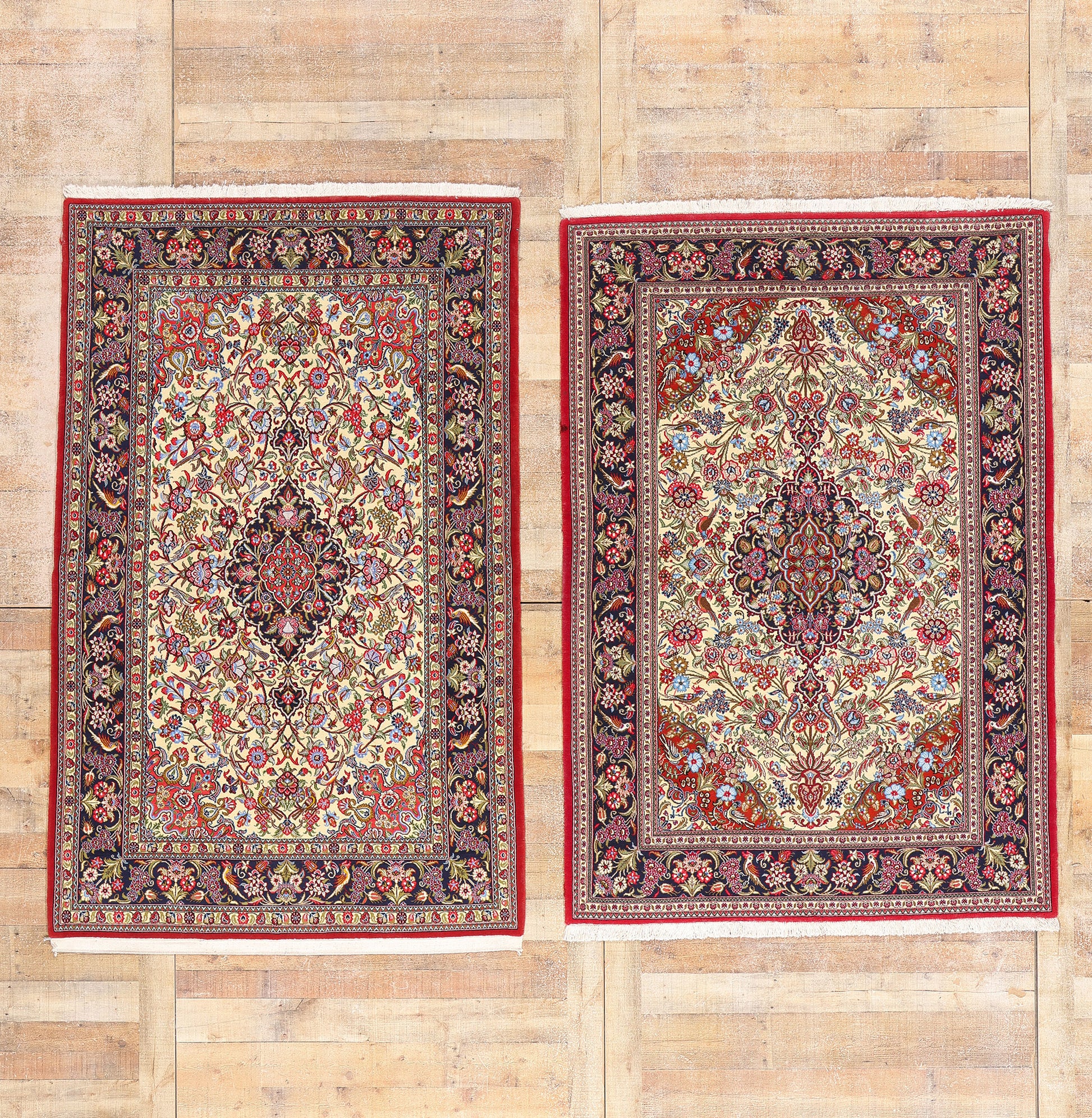4 x 7 Ivory Vintage Persian Qum Rug 79311