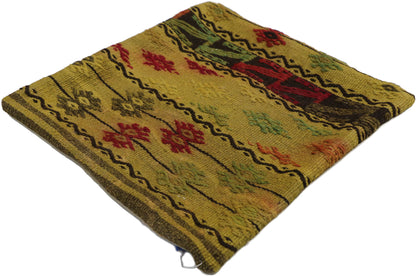 1 x 1 - Yellow Vintage Turkish Pillow Rug - 53635