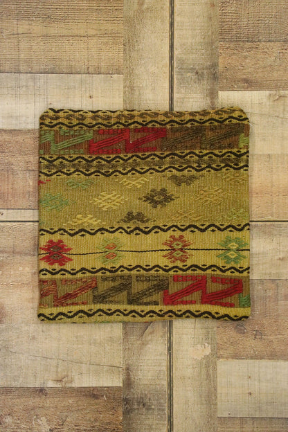 1 x 1 - Yellow Vintage Turkish Pillow Rug - 53638