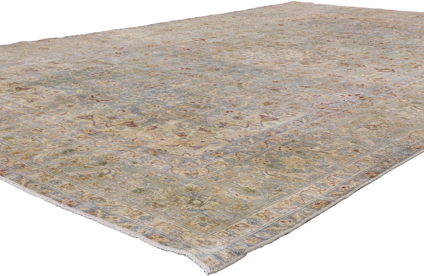 8 x 13 Light Blue Vintage Persian Kashan Rug 61391