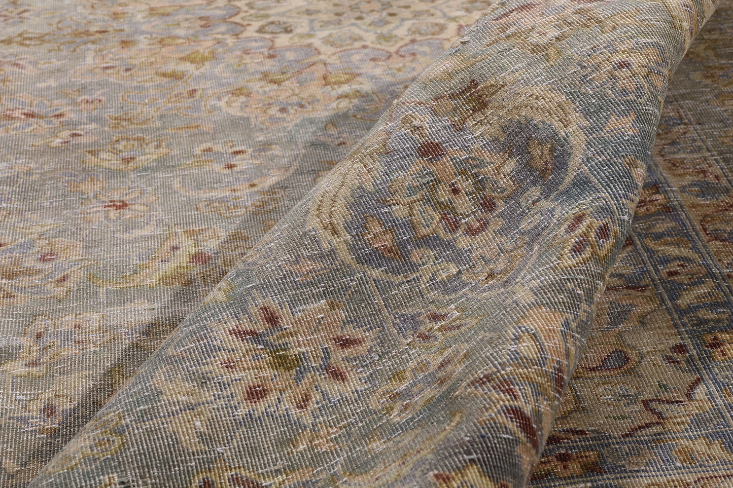 8 x 13 Light Blue Vintage Persian Kashan Rug 61391