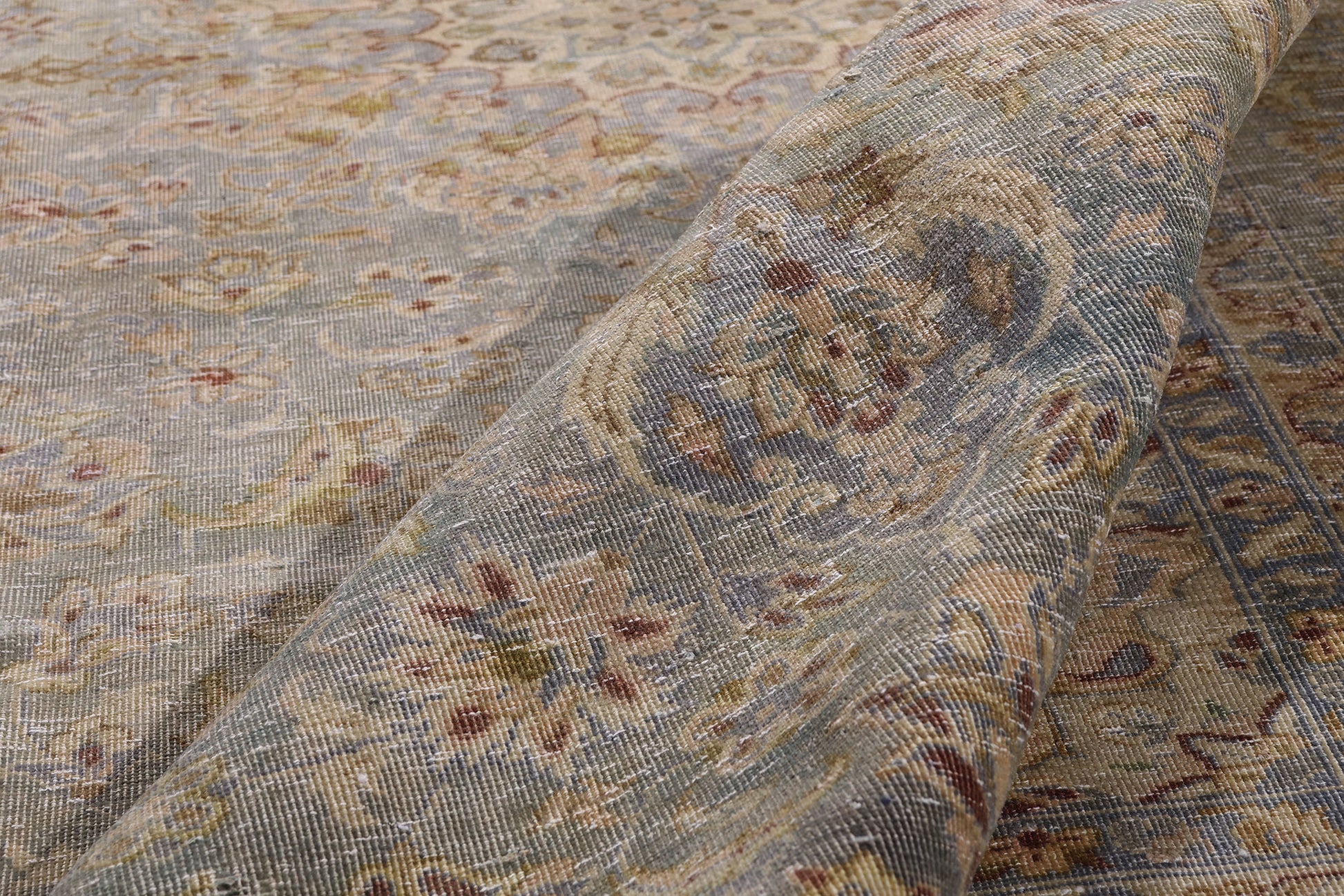 8 x 13 Light Blue Vintage Persian Kashan Rug 61391
