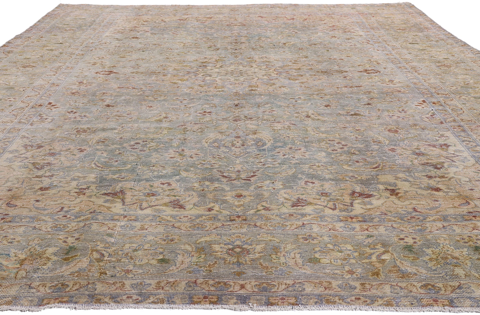 8 x 13 Light Blue Vintage Persian Kashan Rug 61391