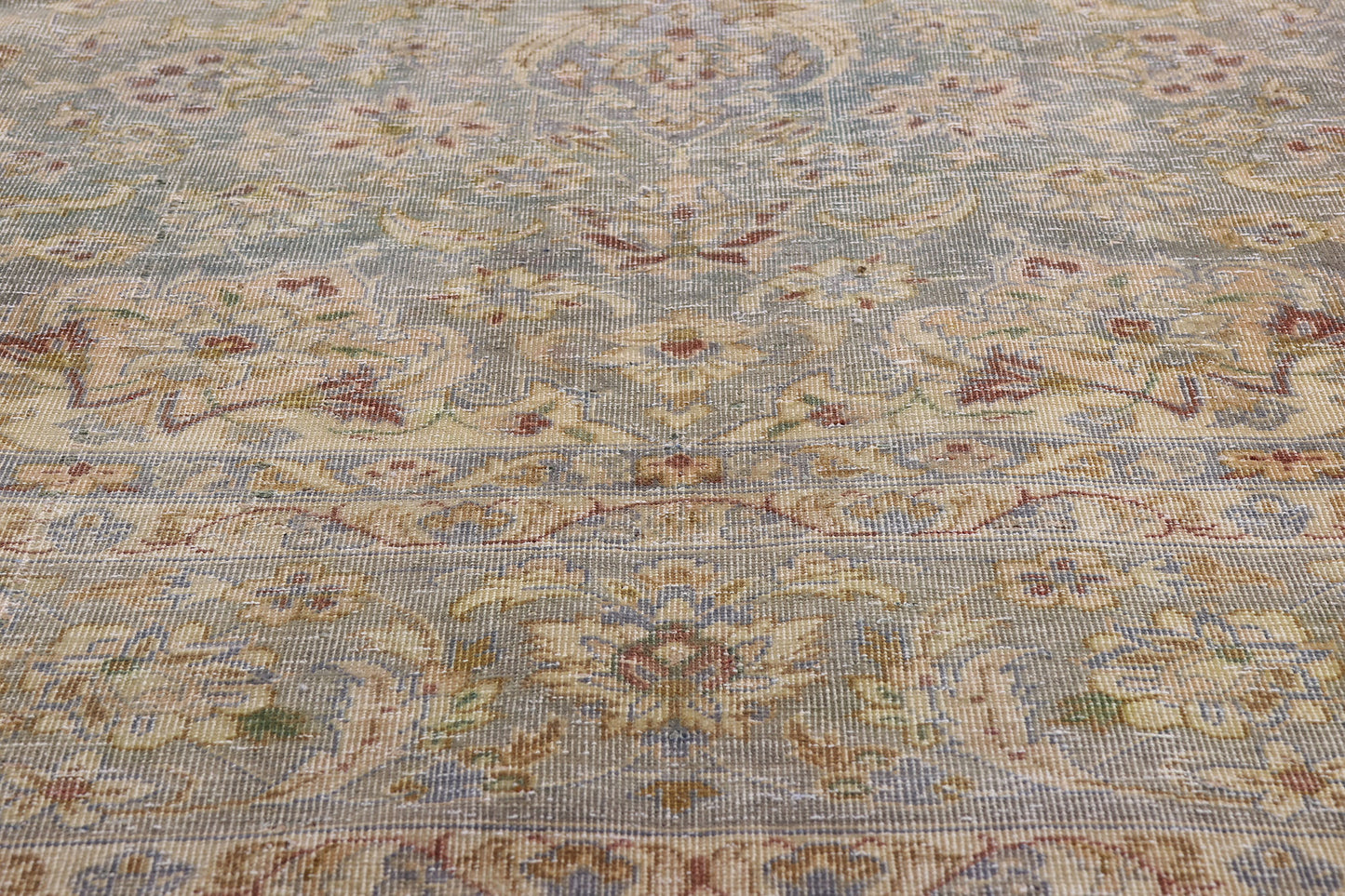 8 x 13 Light Blue Vintage Persian Kashan Rug 61391