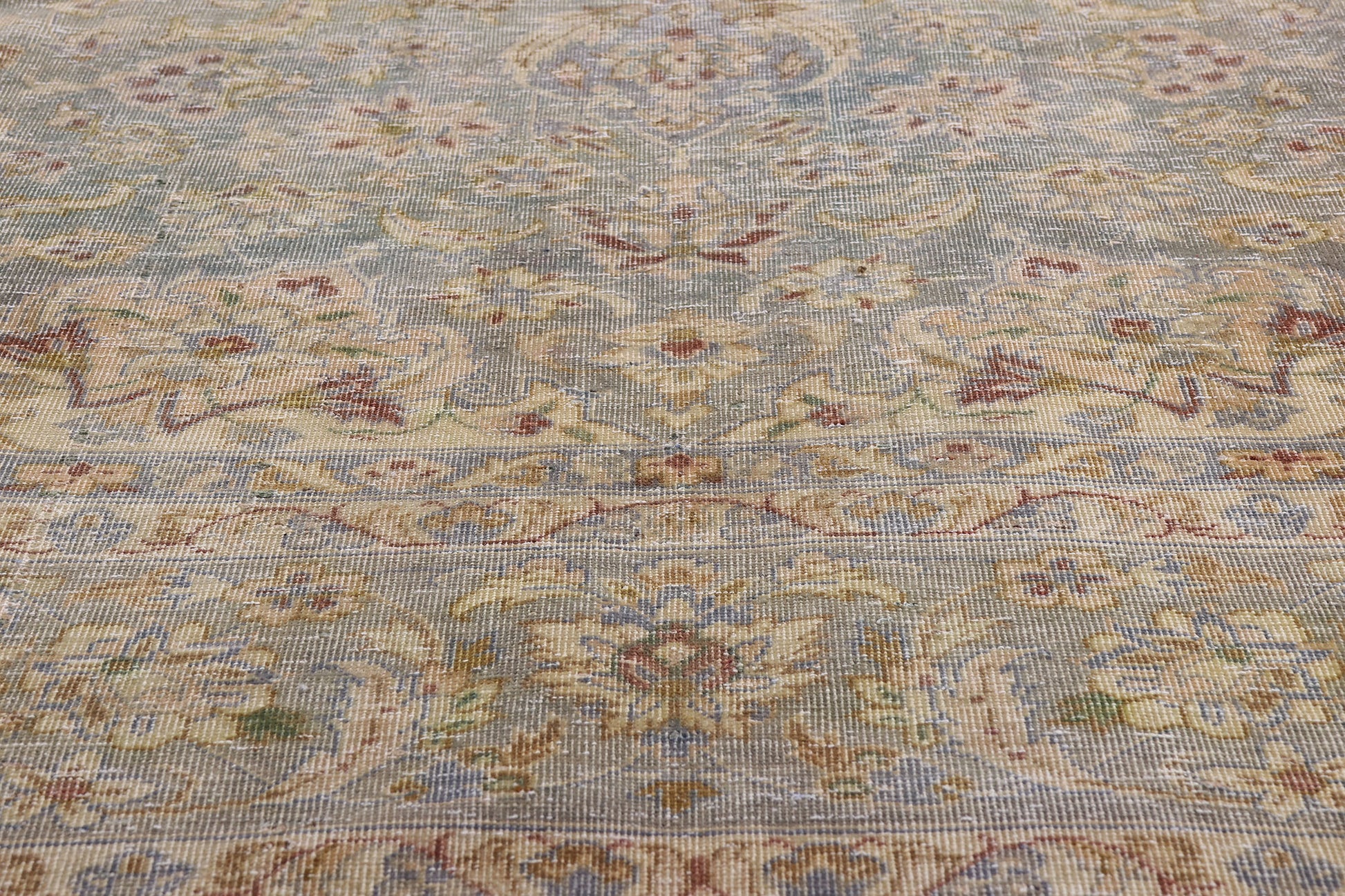 8 x 13 Light Blue Vintage Persian Kashan Rug 61391
