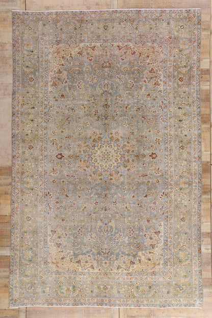 8 x 13 Light Blue Vintage Persian Kashan Rug 61391