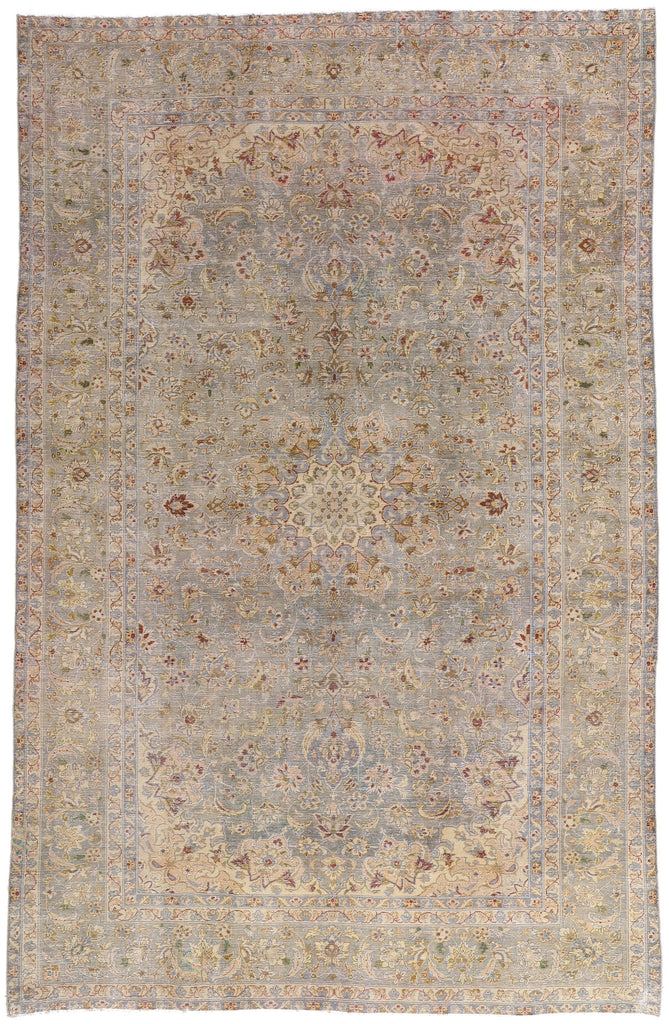 8 x 13 Light Blue Vintage Persian Kashan Rug 61391