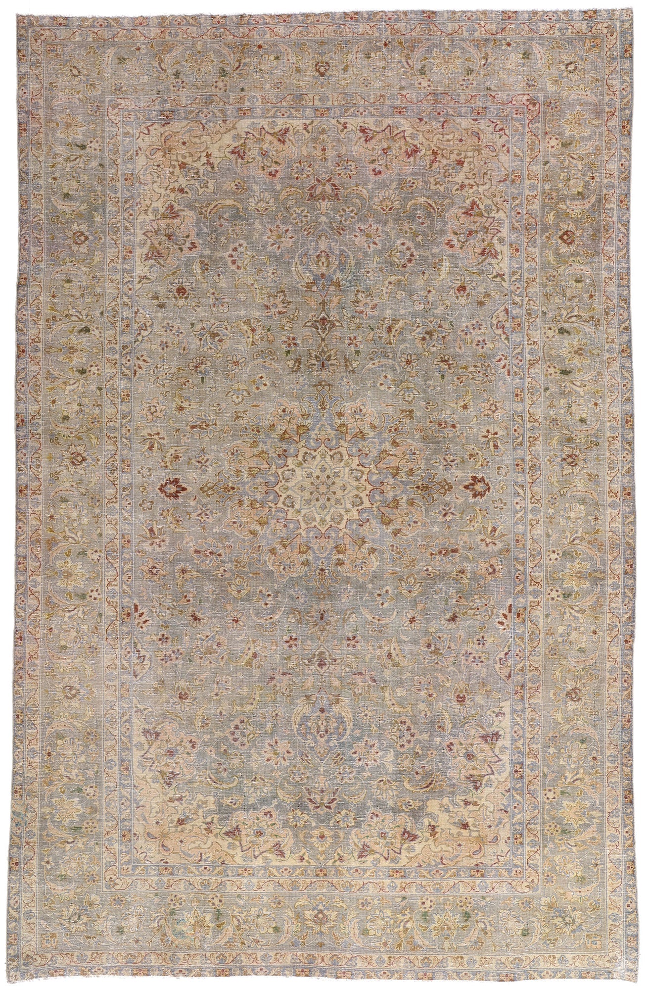 8 x 13 Light Blue Vintage Persian Kashan Rug 61391