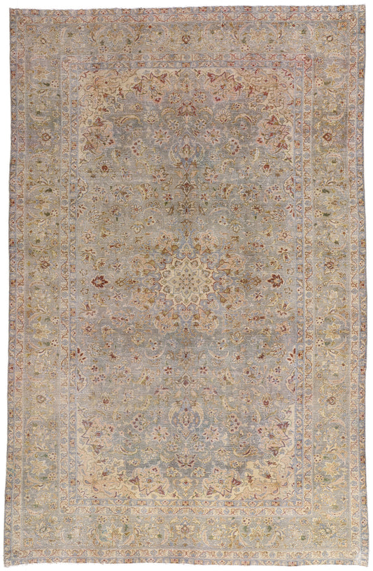 8 x 13 Light Blue Vintage Persian Kashan Rug 61391