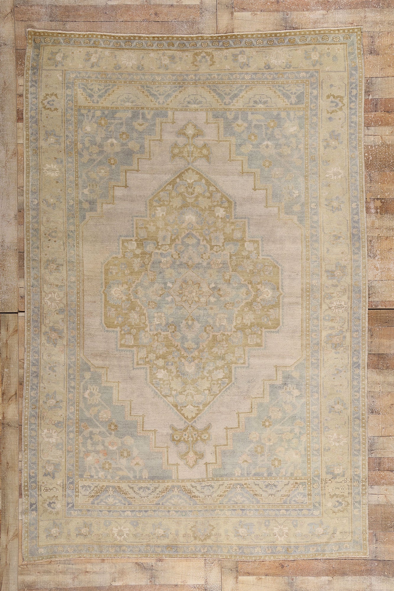 7 x 10 Vintage Muted Turkish Oushak Rug 53997