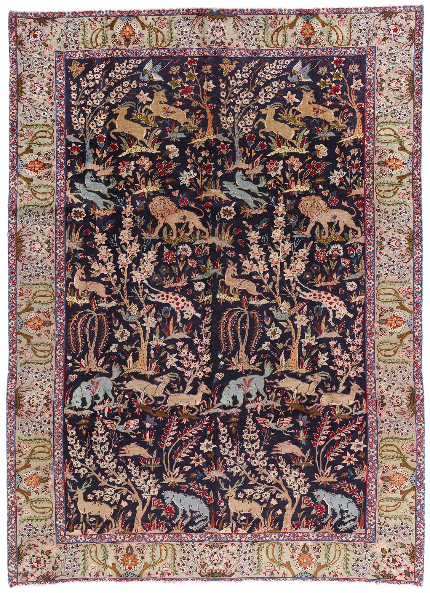 9 x 13 Navy Blue Vintage Persian Najafabad Rug 61433