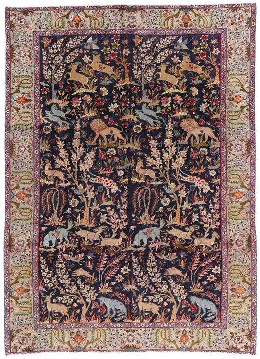 9 x 13 Navy Blue Vintage Persian Najafabad Rug 61433