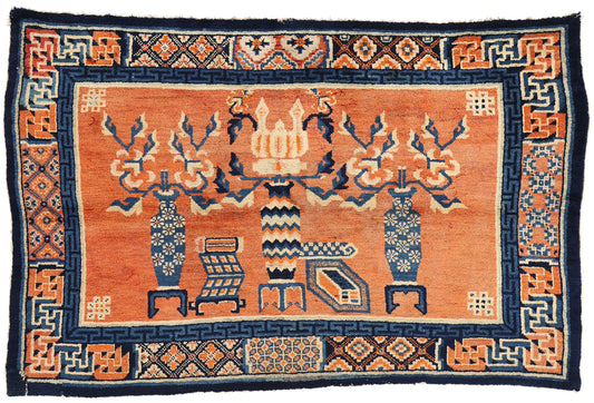4 x 7 Vintage Orange Chinese Baotou Rug 78027