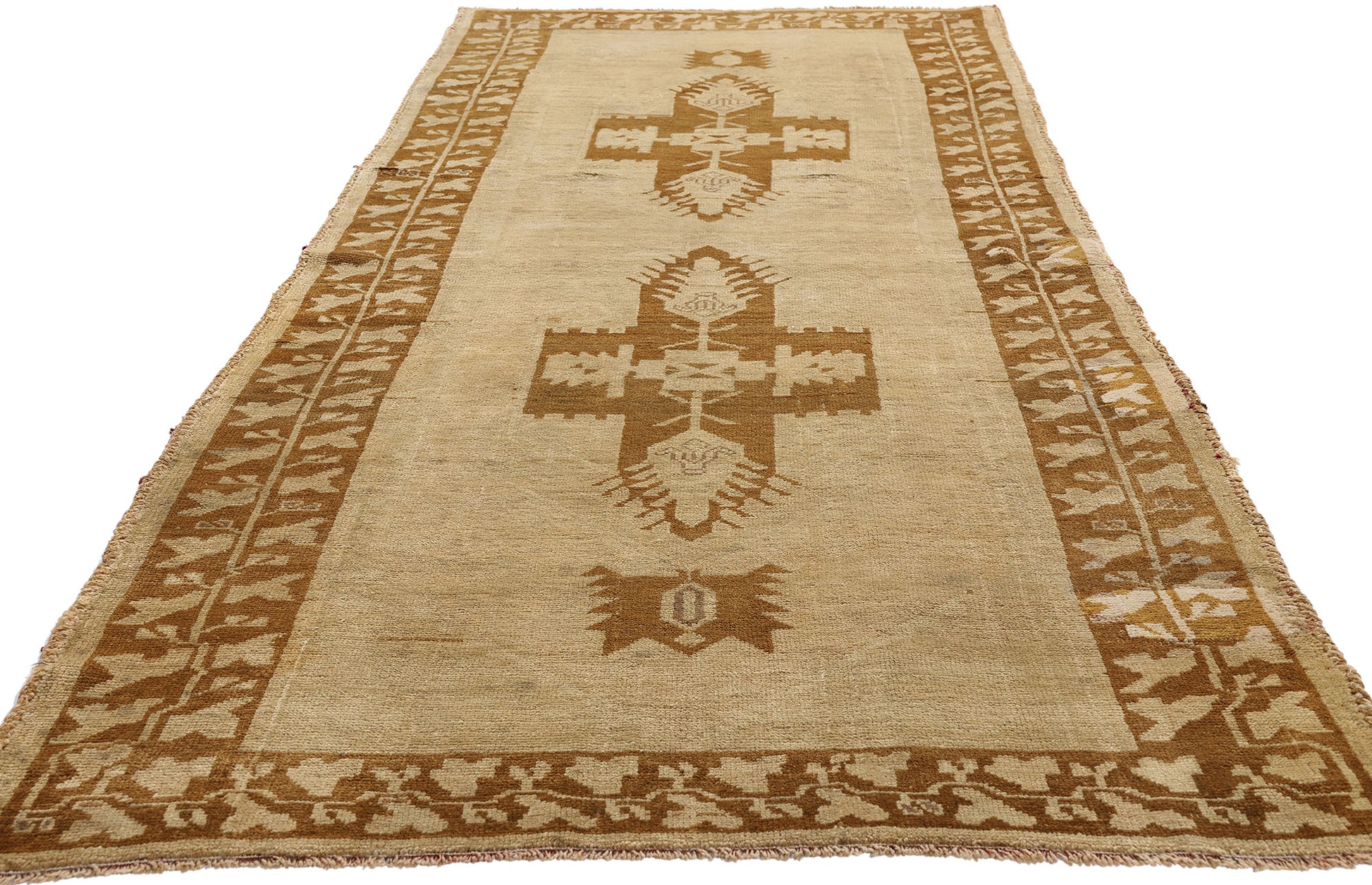 3 x 9 Earth-Tone Vintage Turkish Oushak Rug 50023