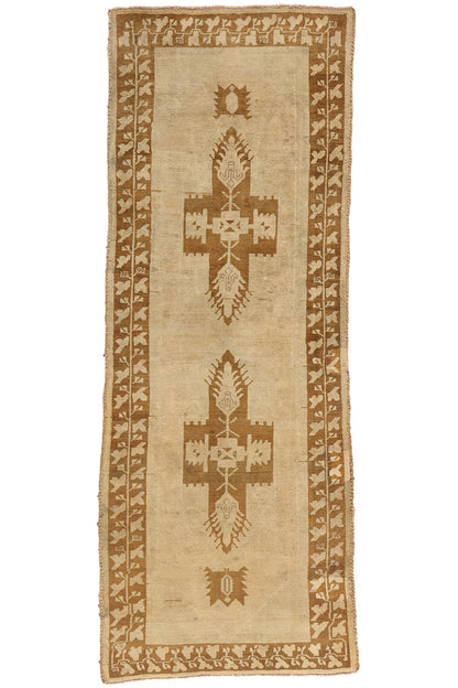 3 x 9 Earth-Tone Vintage Turkish Oushak Rug 50023