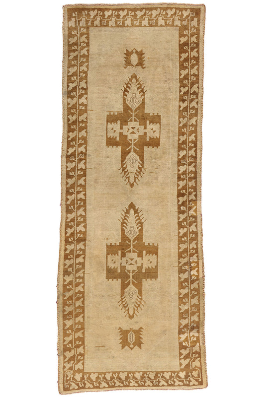 3 x 9 Earth-Tone Vintage Turkish Oushak Rug 50023