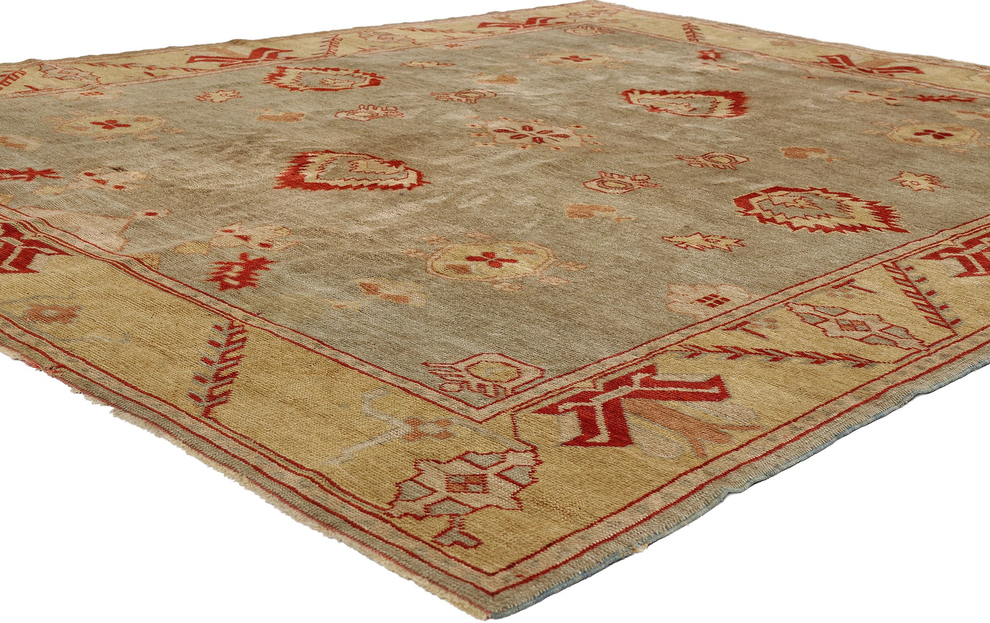 8 x 9 Earth-Tone Vintage Turkish Oushak Rug 79309