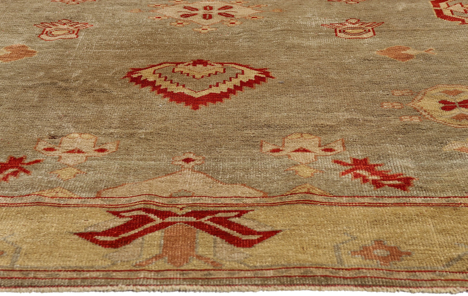 8 x 9 Earth-Tone Vintage Turkish Oushak Rug 79309