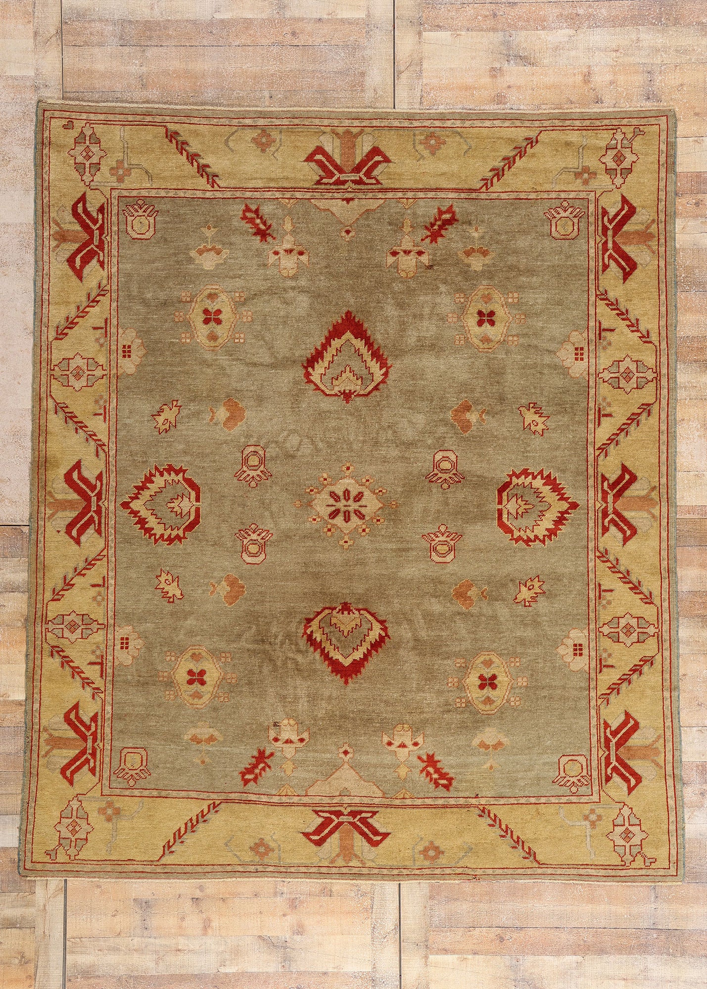 8 x 9 Earth-Tone Vintage Turkish Oushak Rug 79309