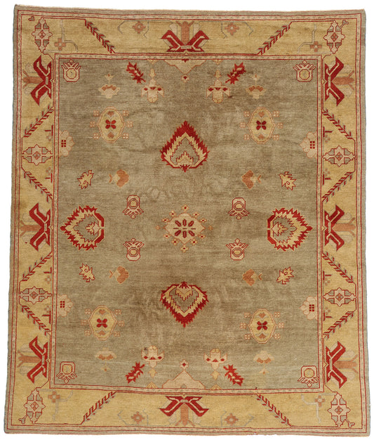 8 x 9 Earth-Tone Vintage Turkish Oushak Rug 79309