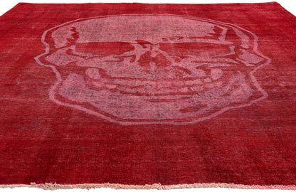9 x 12 Red Vintage Overdyed Skull Rug 80458