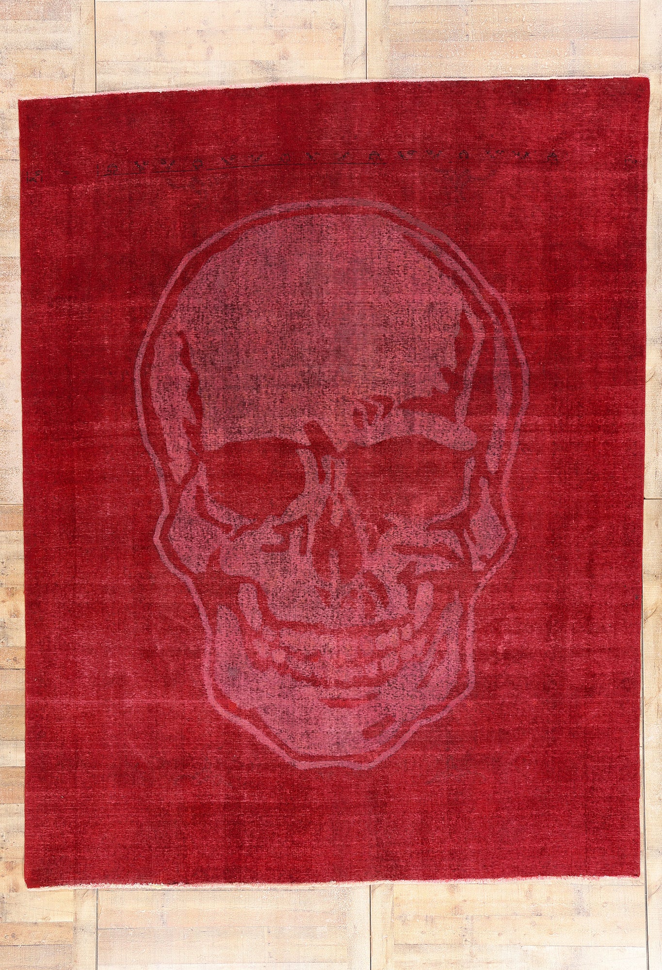 9 x 12 Red Vintage Overdyed Skull Rug 80458