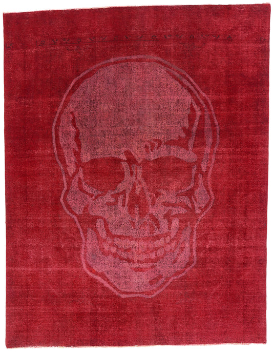 9 x 12 Red Vintage Overdyed Skull Rug 80458