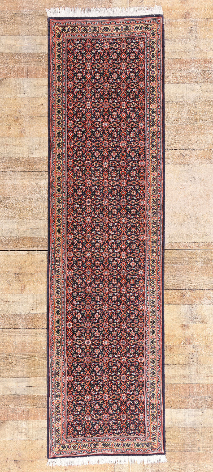 3 x 10 Navy Blue Vintage Persian Bijar Rug Runner 79316
