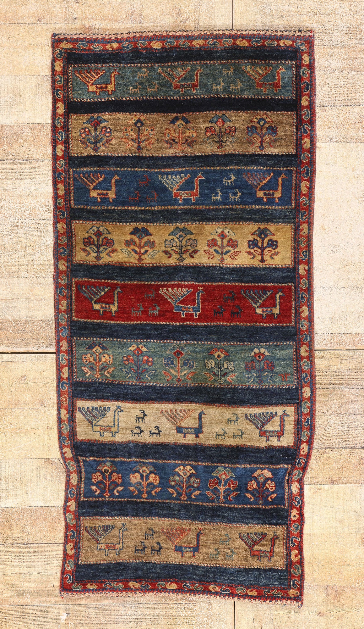 2 x 5 Navy Blue Vintage Persian Gabbeh Rug 79337