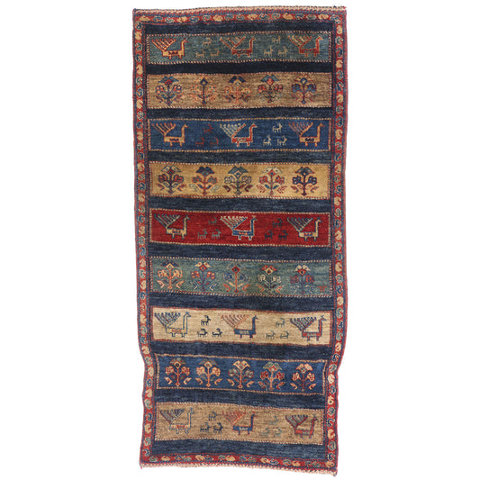 2 x 5 Navy Blue Vintage Persian Gabbeh Rug 79337