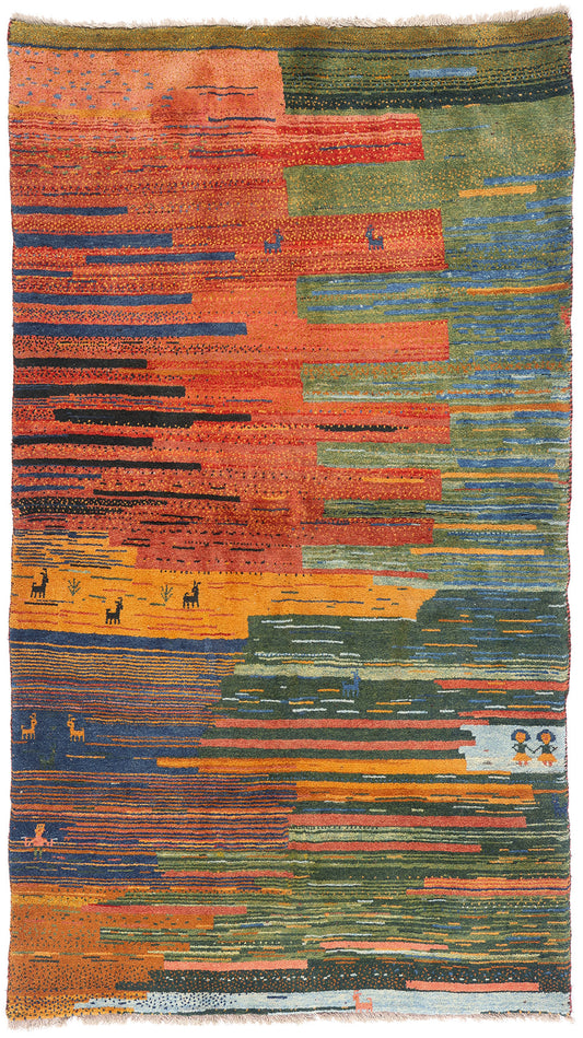 4 x 8 Multicolor Vintage Persian Gabbeh Rug 61493