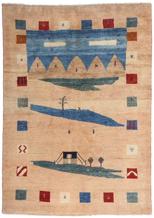 7 x 9 Tan Vintage Persian Gabbeh Rug 61490