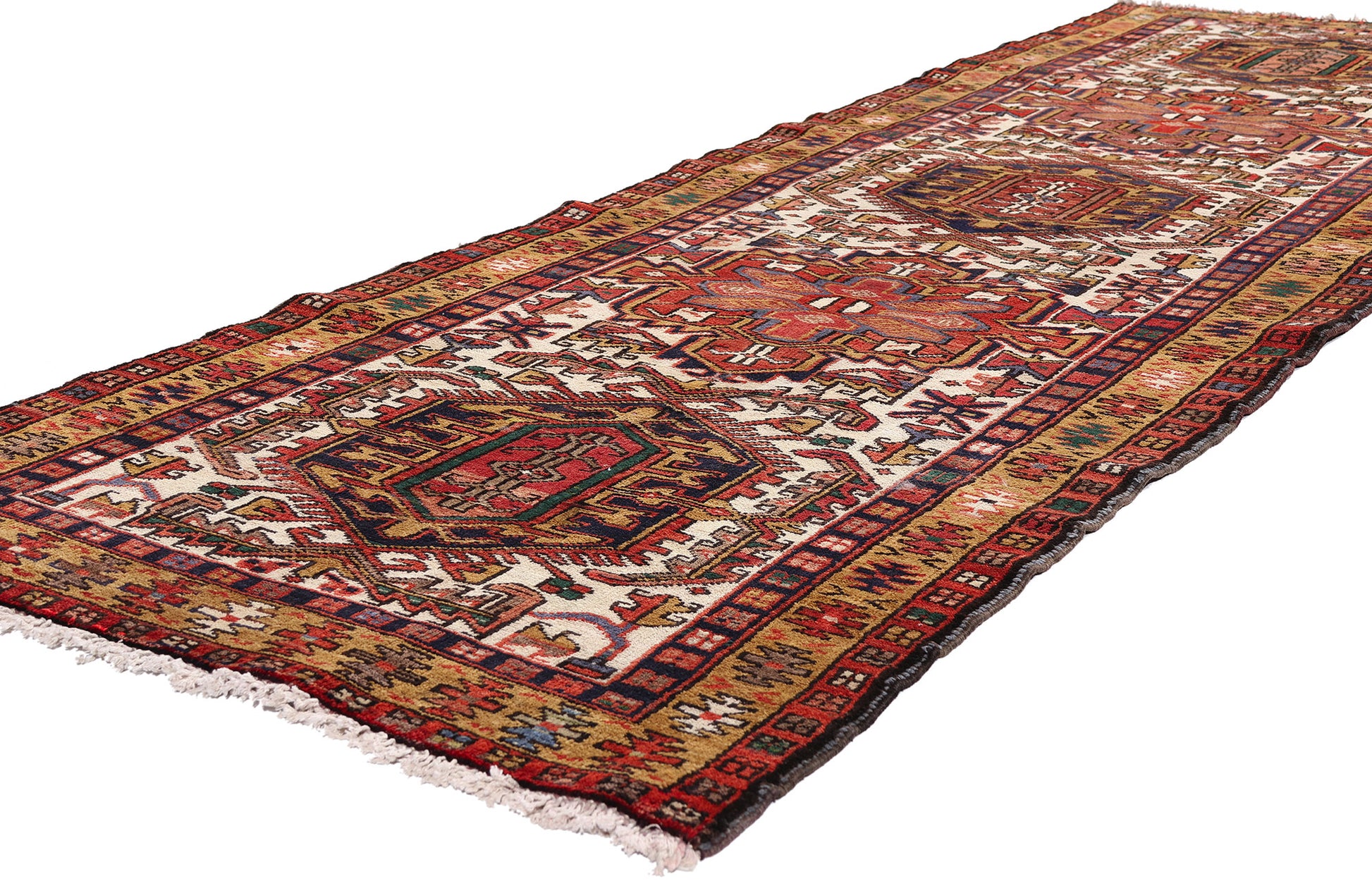 3 x 11 Ivory Vintage Persian Heriz Rug 61491