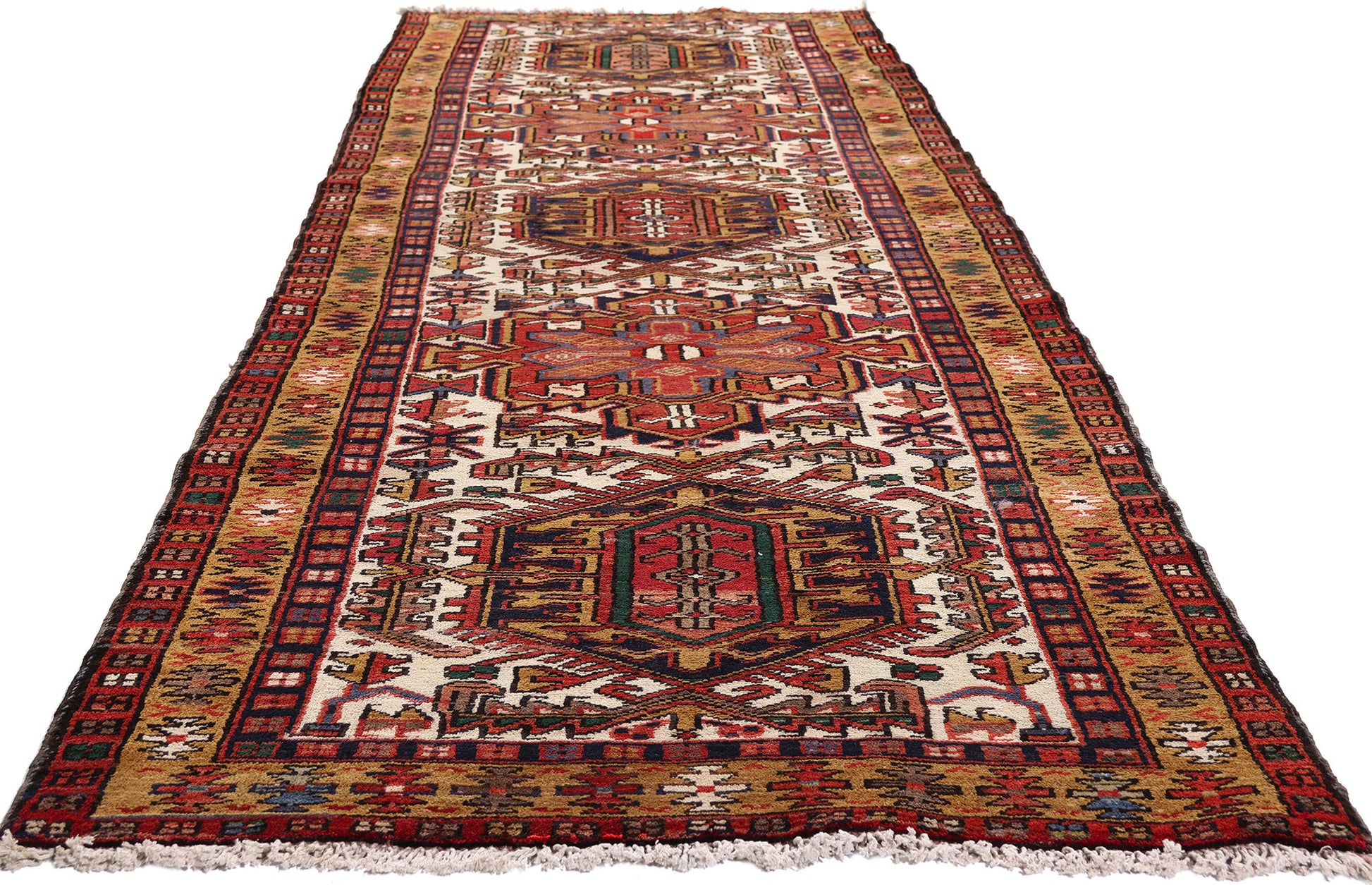 3 x 11 Ivory Vintage Persian Heriz Rug 61491