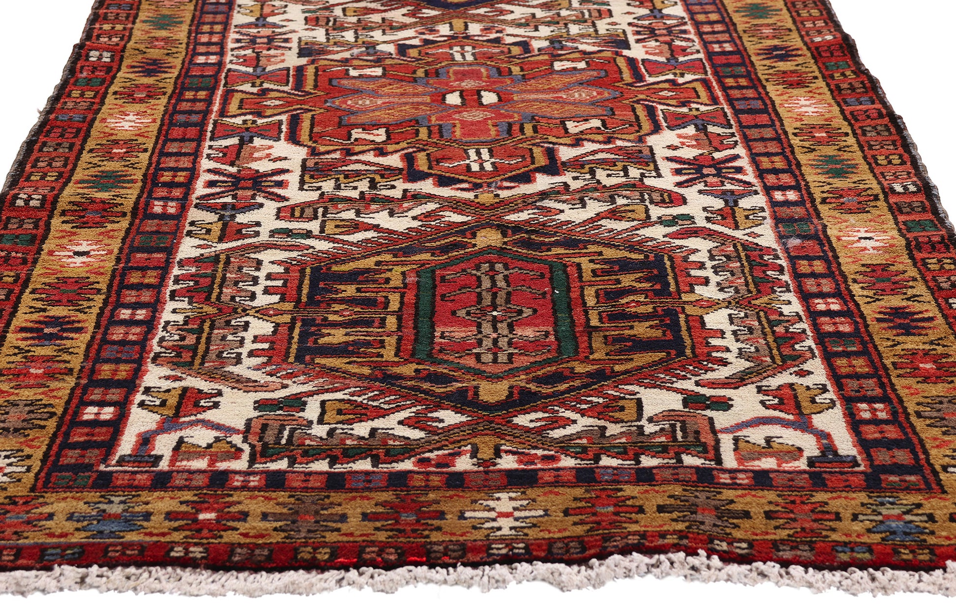 3 x 11 Ivory Vintage Persian Heriz Rug 61491