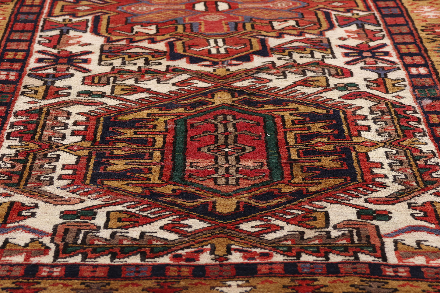 3 x 11 Ivory Vintage Persian Heriz Rug 61491