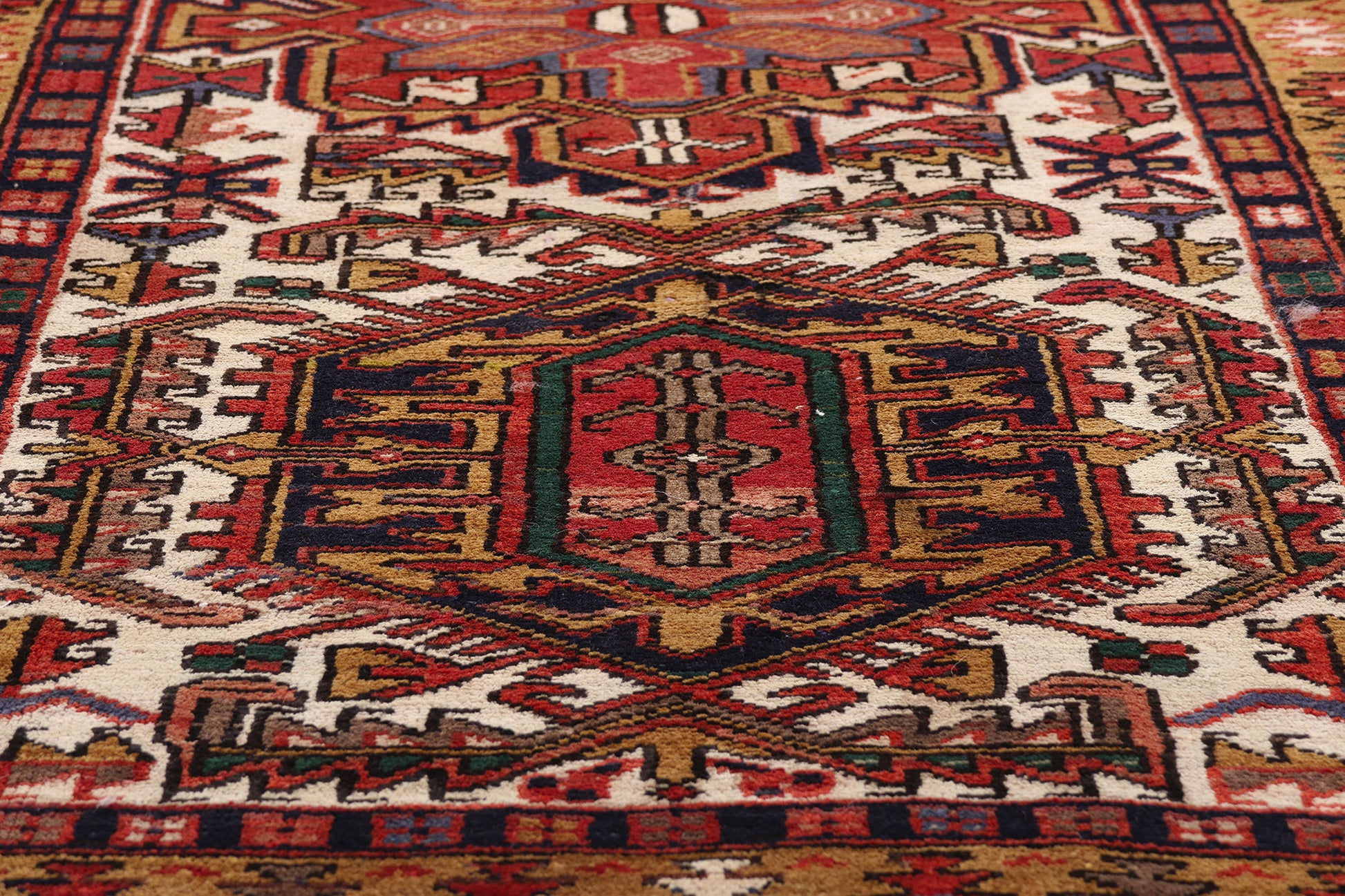 3 x 11 Ivory Vintage Persian Heriz Rug 61491