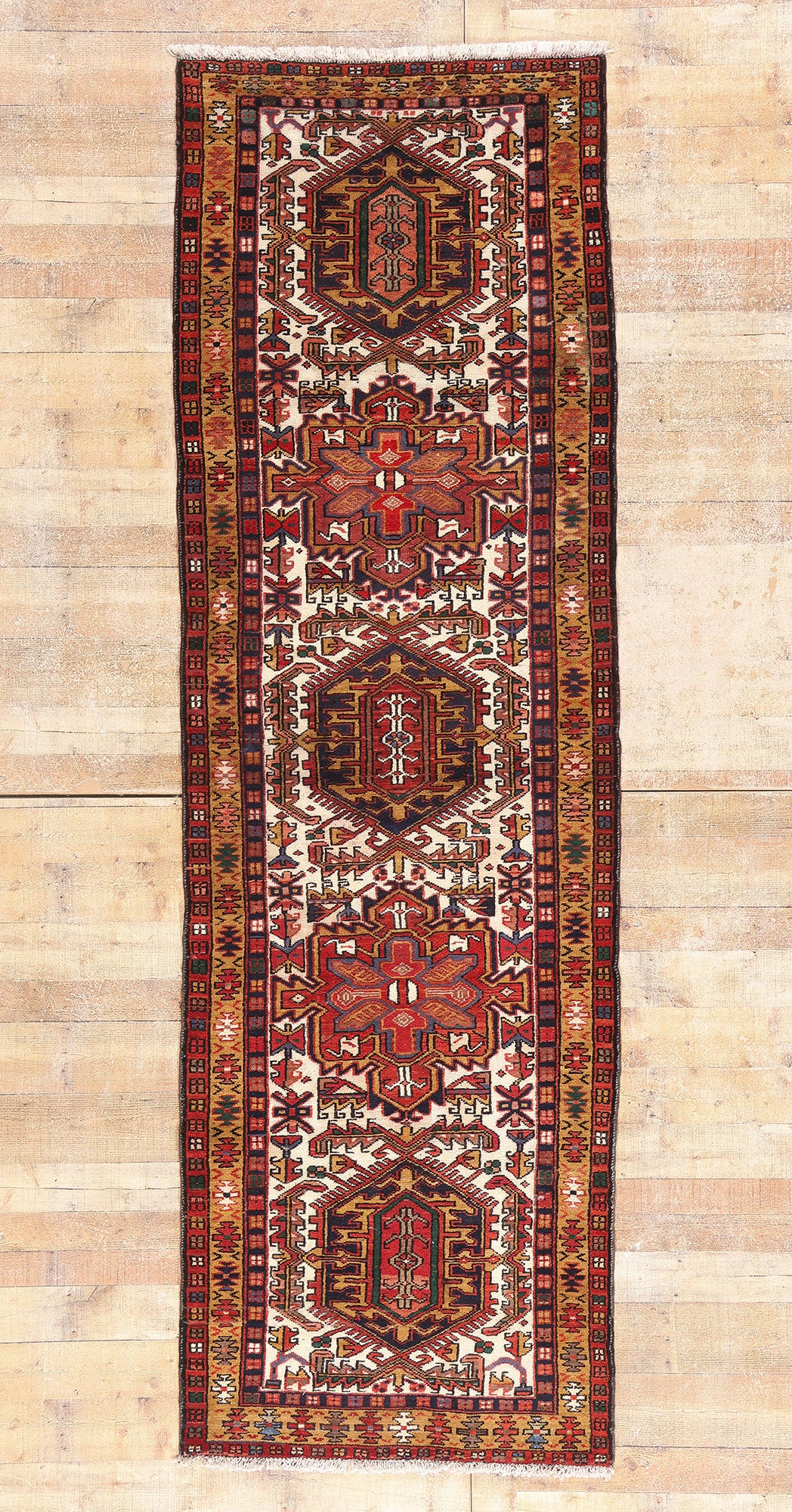 3 x 11 Ivory Vintage Persian Heriz Rug 61491