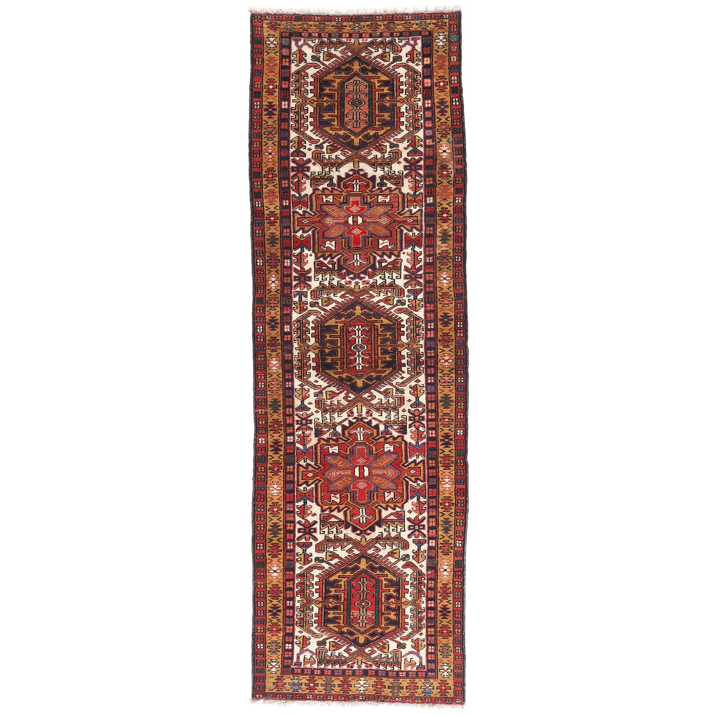3 x 11 Ivory Vintage Persian Heriz Rug 61491