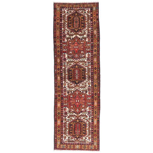 3 x 11 Ivory Vintage Persian Heriz Rug 61491