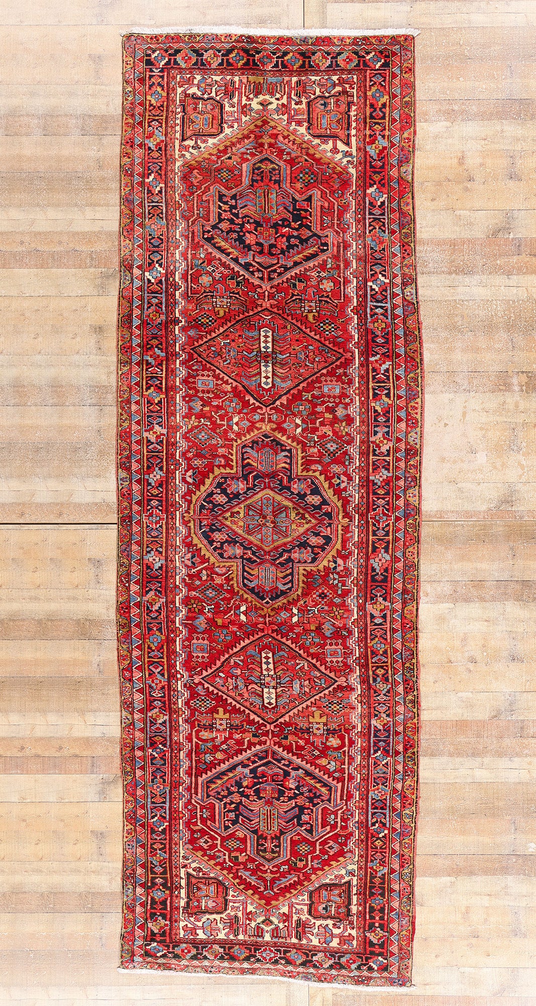 4 x 14 Red Vintage Persian Heriz Rug Runner 61507
