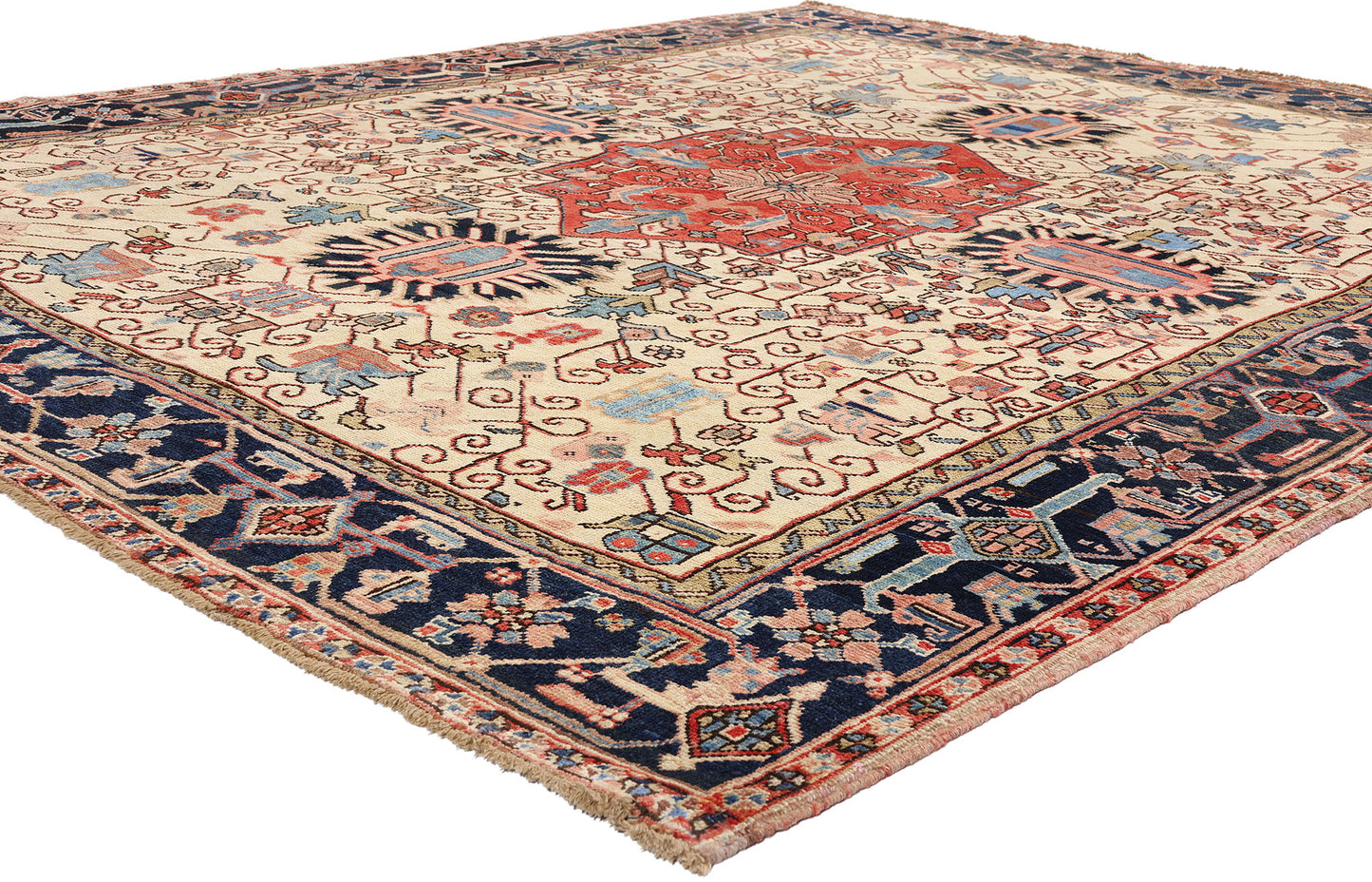8 x 10 Ivory Vintage Persian Heriz Rug 61510