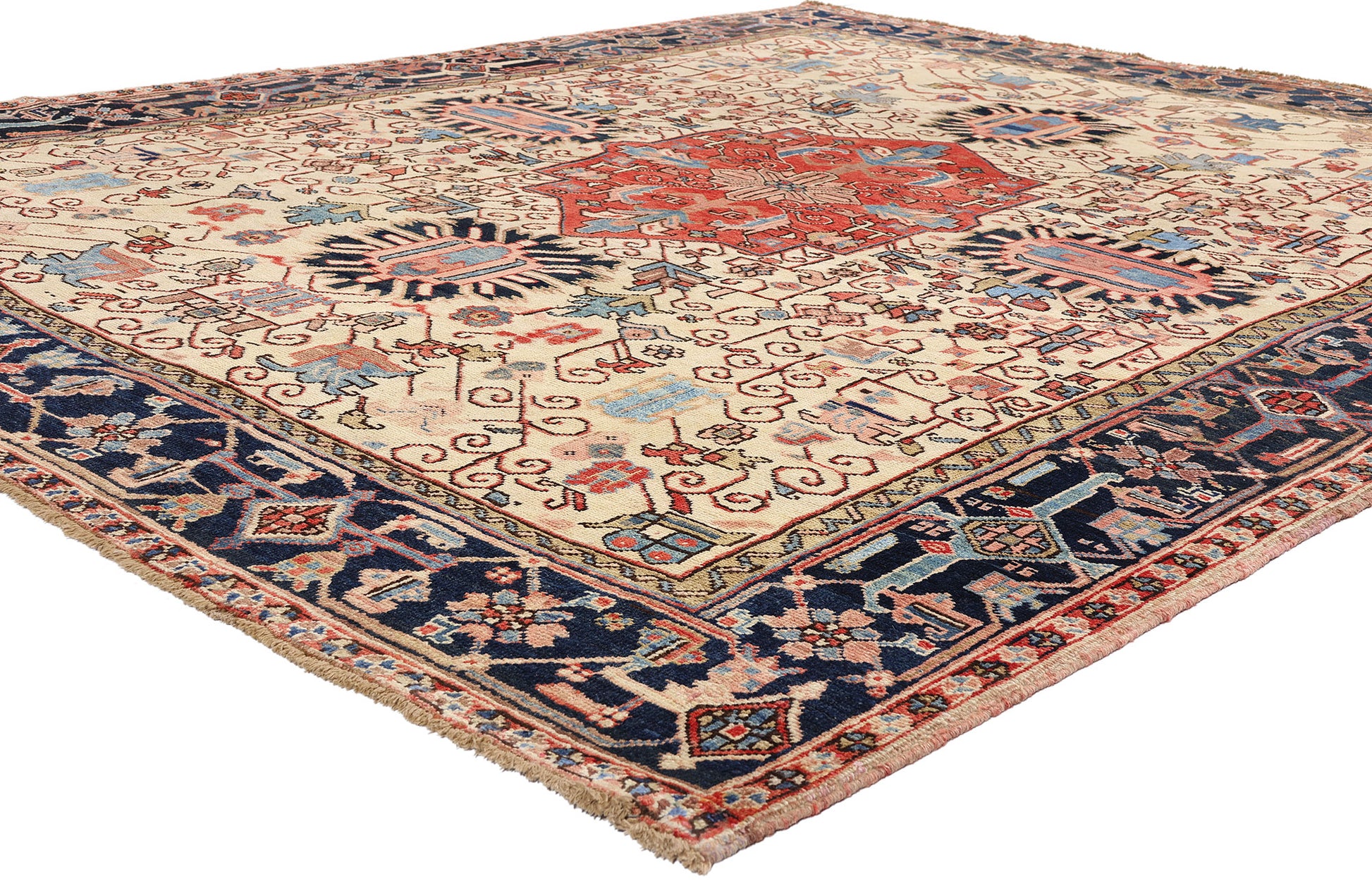 8 x 10 Ivory Vintage Persian Heriz Rug 61510