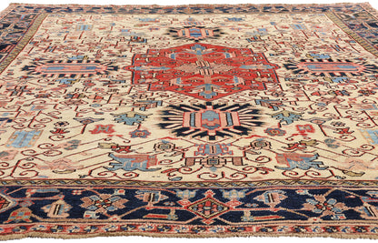 8 x 10 Ivory Vintage Persian Heriz Rug 61510