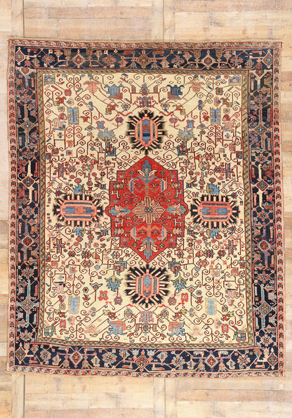8 x 10 Ivory Vintage Persian Heriz Rug 61510