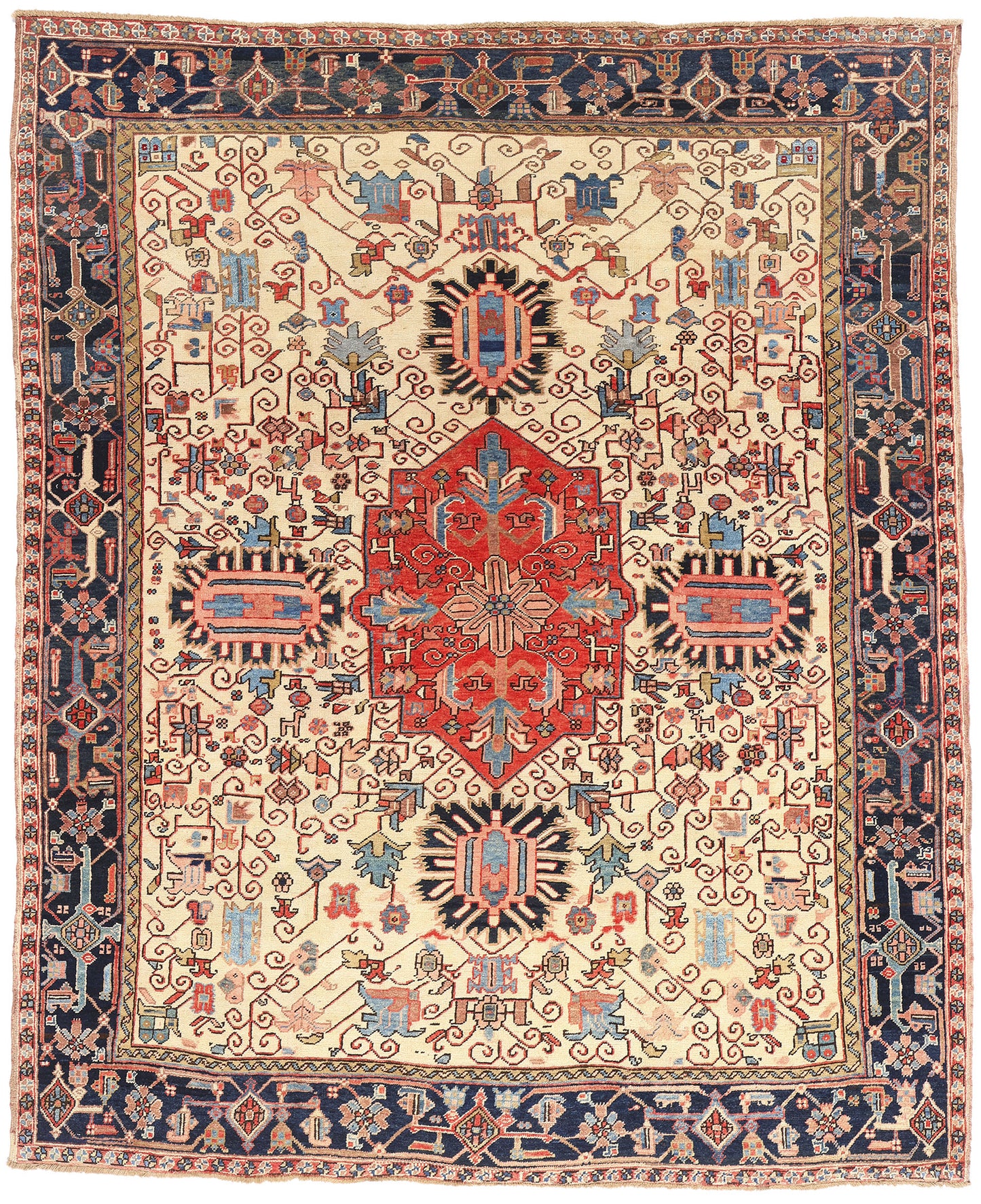 8 x 10 Ivory Vintage Persian Heriz Rug 61510
